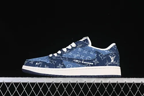 All categories Air Jordan Jordan series basketball shoes Air Jordan 1 Low High-end customized low-top sneakers Travis Scott x Fragment Design x Air Jordan 1 Low OG SP AJ1 Joe 1 joint washed denim dark blue print low-top cultural casual sneakers XD0798-312